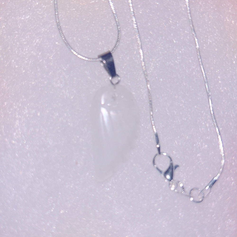 Boho Quartz Crystal Angel Wing Sterling Silver 24” Necklace
